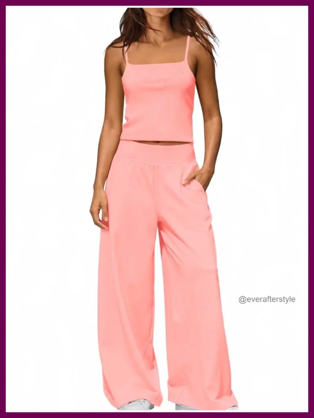 Women's Lounge Set with Built-In Bra Tank and Wide Leg Pants